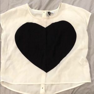 H&M white blouse with black heart